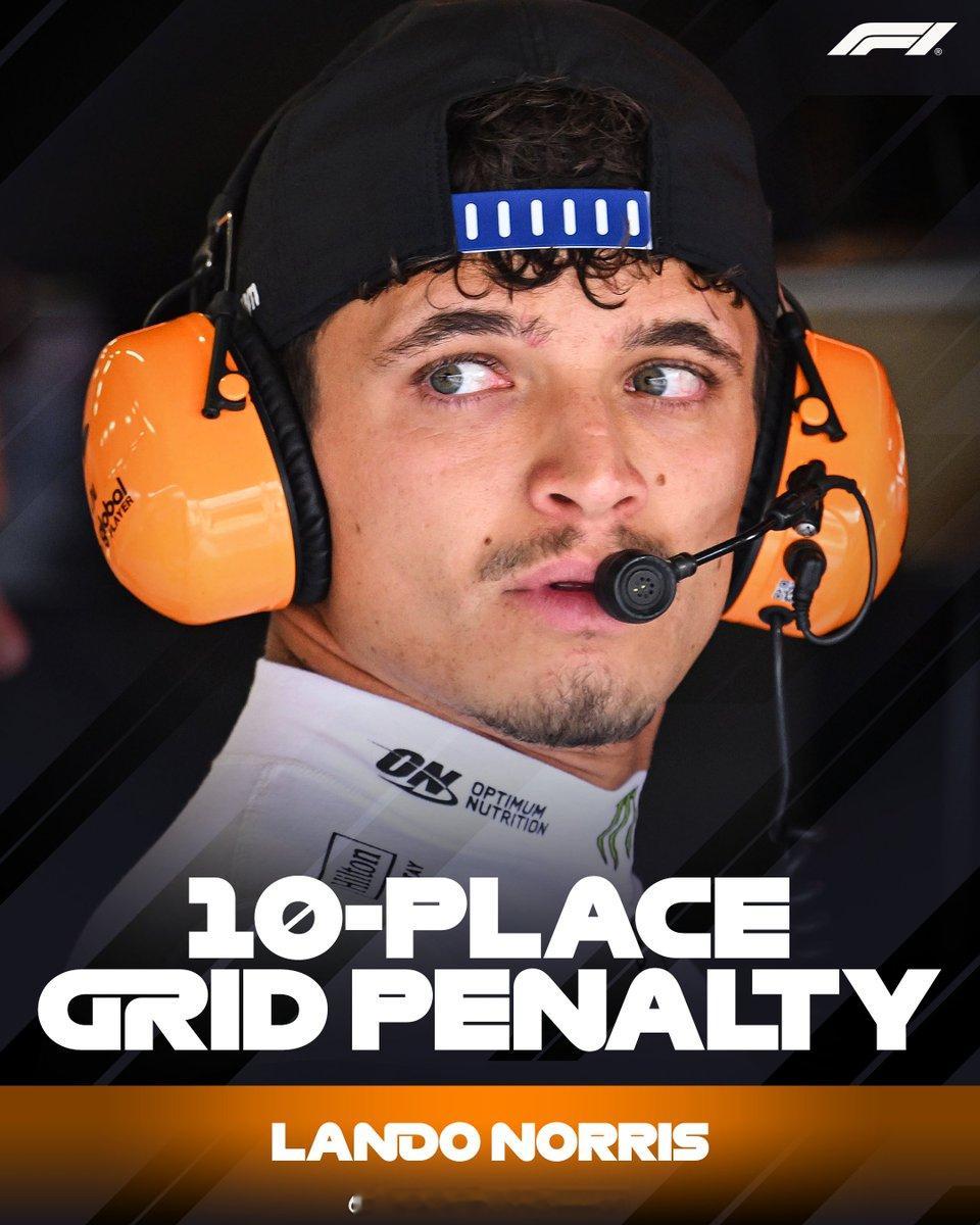 LandoNorris 【Lando Norris将在比利时大奖赛被罚退10位发