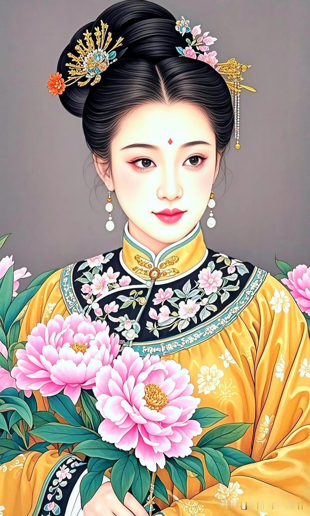 古典美人，花团锦簇，古风韵味十足