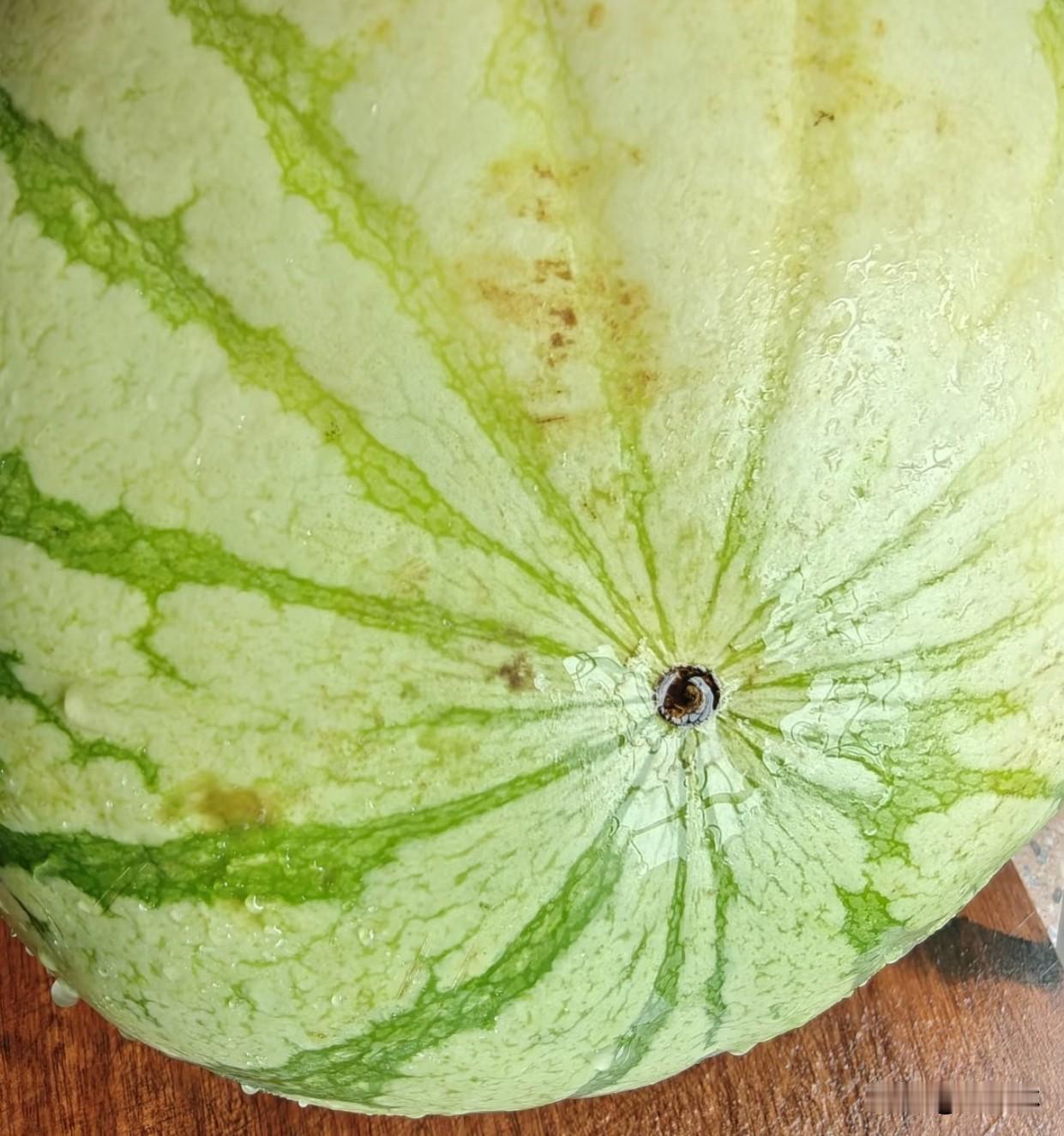 你平时是如何挑选西瓜的挑西瓜我习惯先看瓜皮纹路，纹路清晰紧凑的多半熟了，瓜蒂翠绿