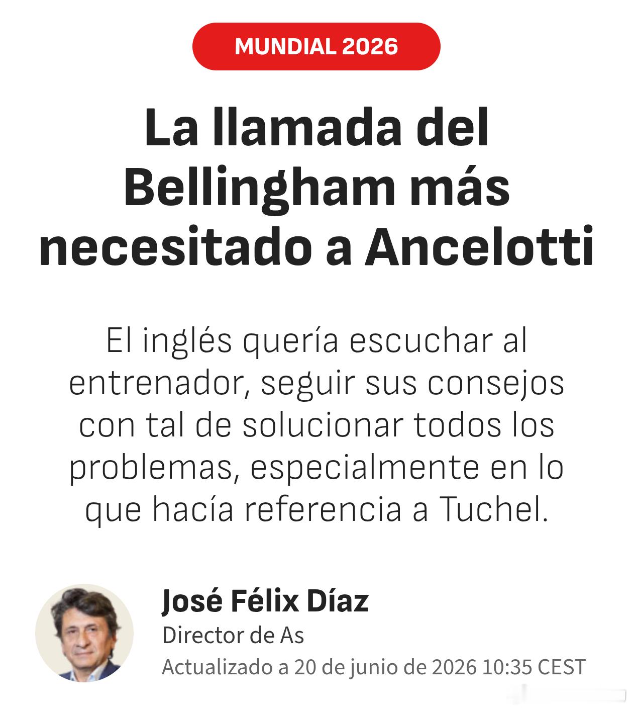 José Félix Díaz：最需要帮助的贝林厄姆打给安切洛蒂的那通电话有一段