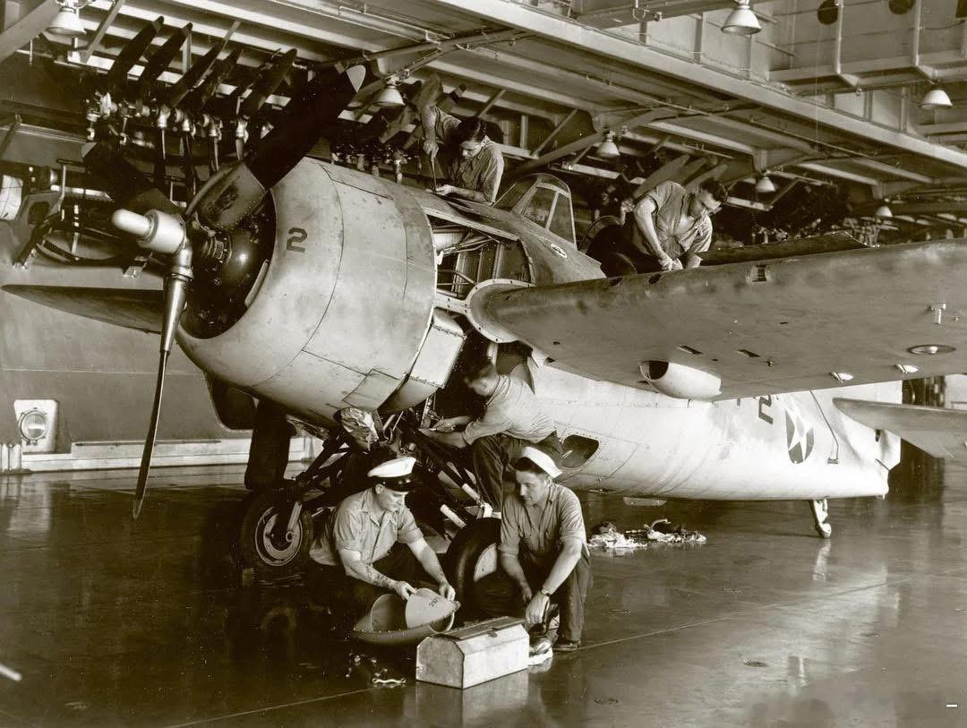 企业号航母上的TBD蹂躏者鱼雷机和F4F3野猫战斗机，摄于1942年初。军事历史