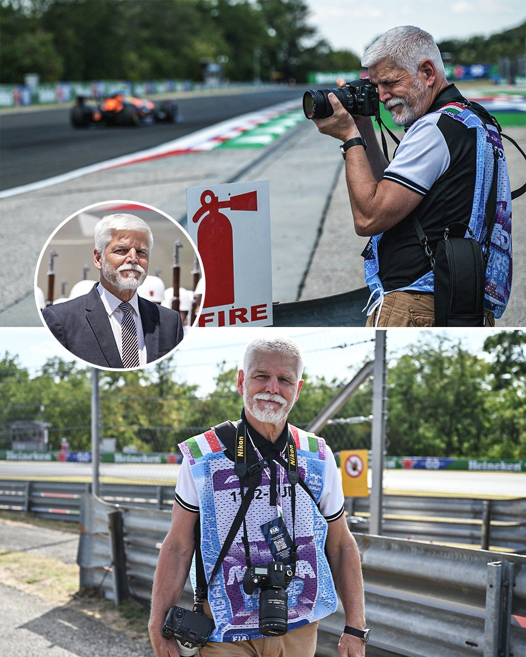 F1 捷克总统彼得·帕维尔在匈牙利大奖赛现场拍照留念📸他原本可以作为贵宾出席，