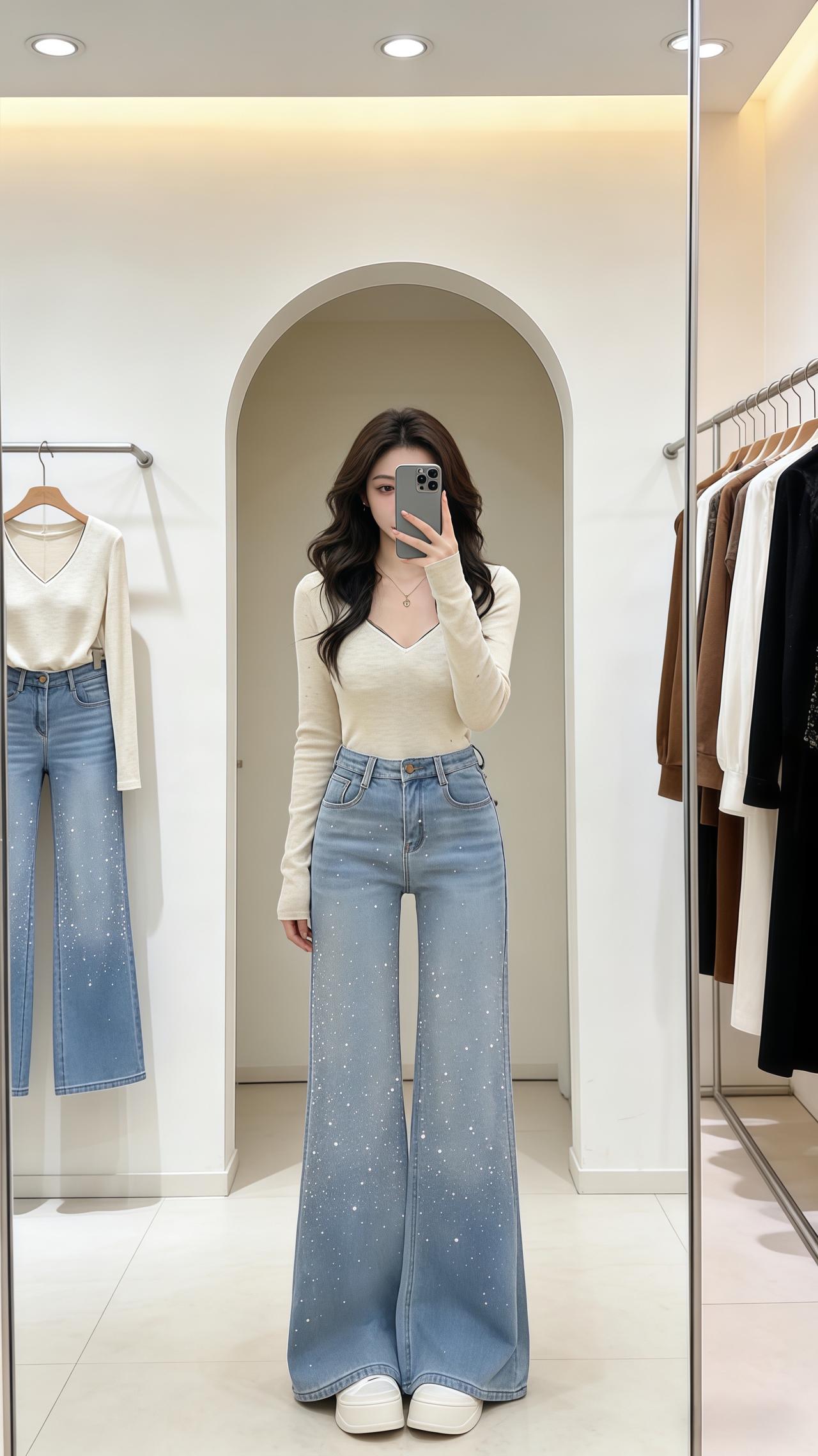 高腰显瘦牛仔裤 显高显瘦显腿长