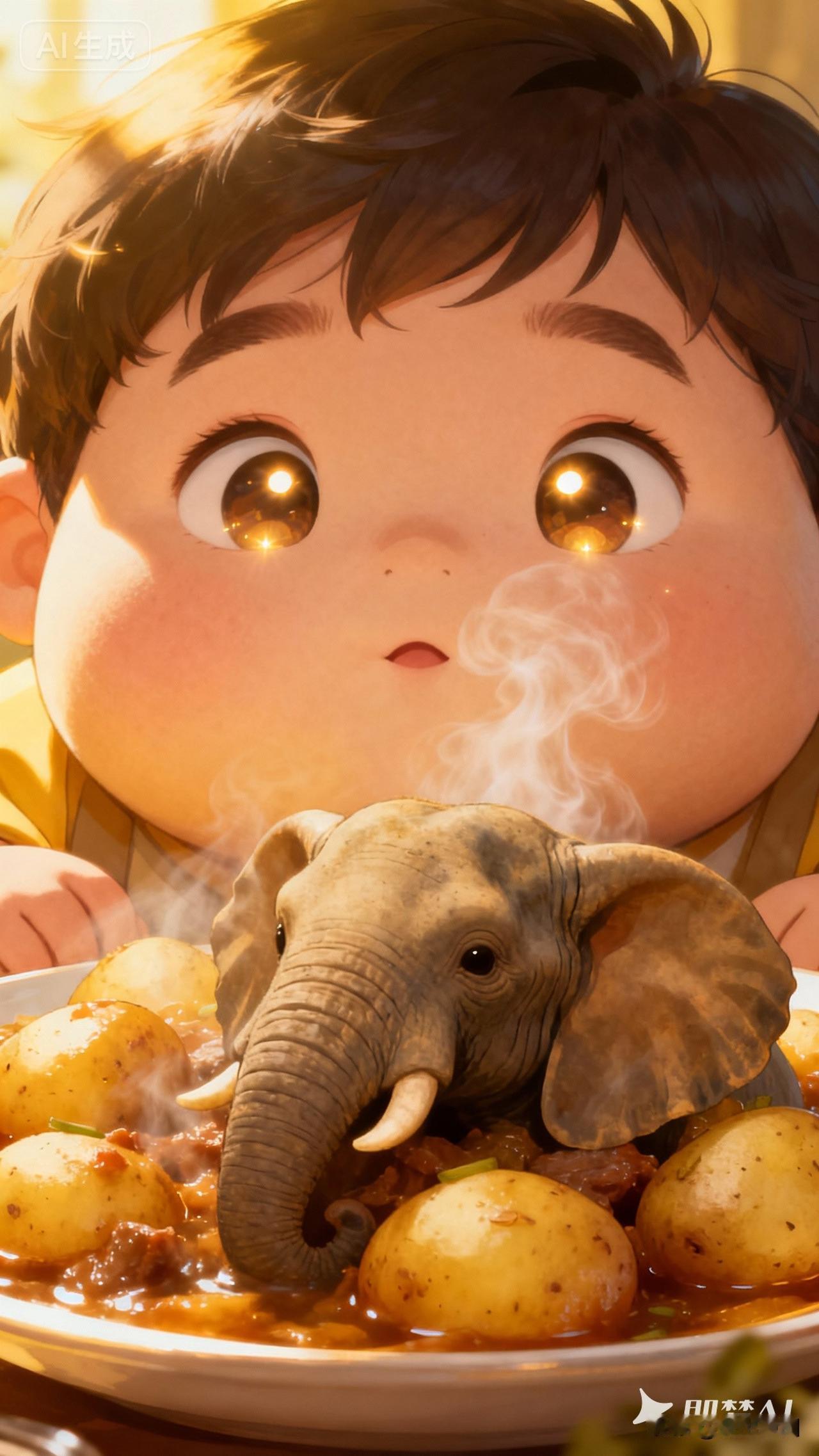 孩子说今晚要吃大象炖土豆，这要求可真够离谱的！大象可是保护动物大象 萌萌哒大象
