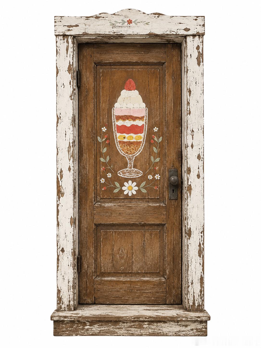【第219扇🚪】旧木门，上面有一个很新的冰淇淋啊哈哈哈 ​​​