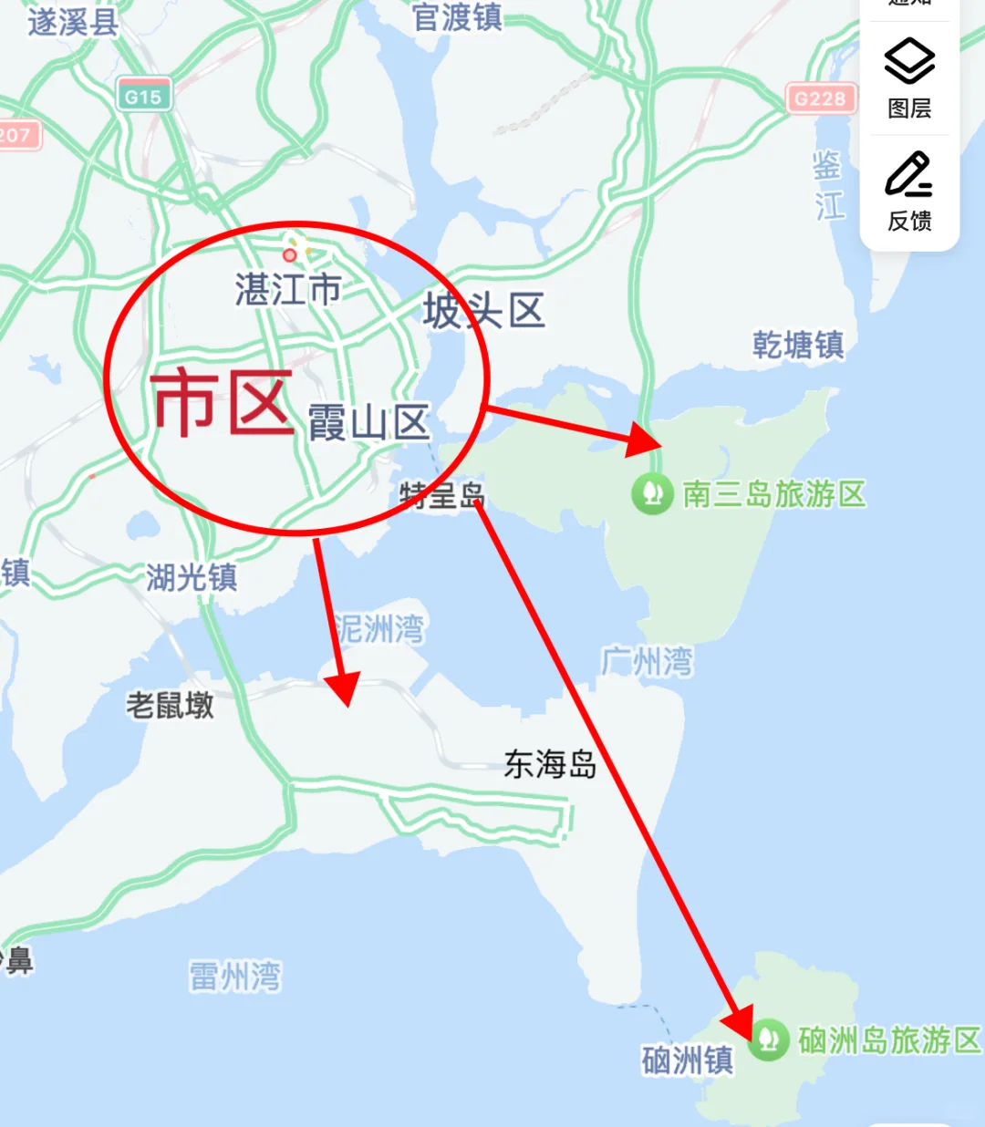 湛江市区被岛屿完全环起来了？