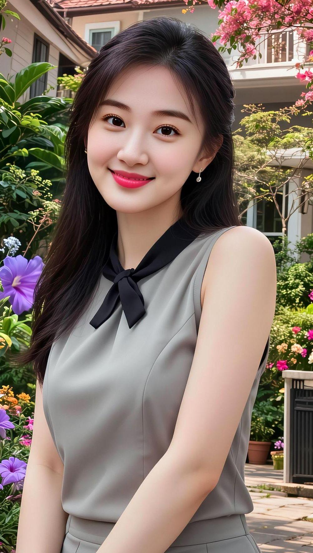 AI庭院丽人照 抖音ai创作 爱拍照爱生活 ai阳光时尚女孩