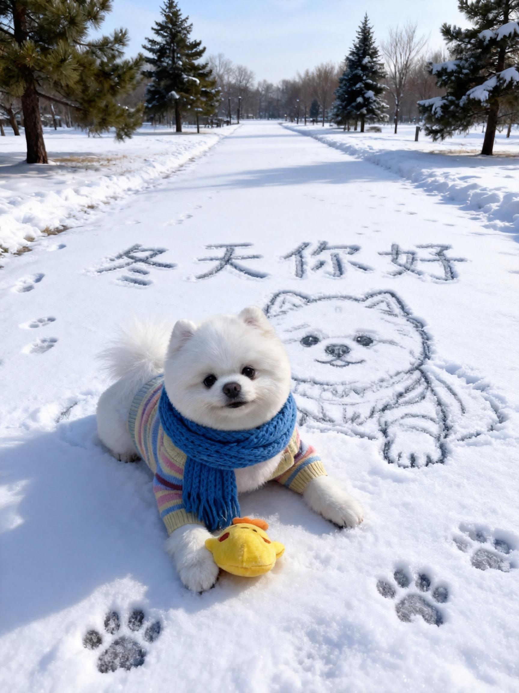 一键拥有雪地萌宠素描画