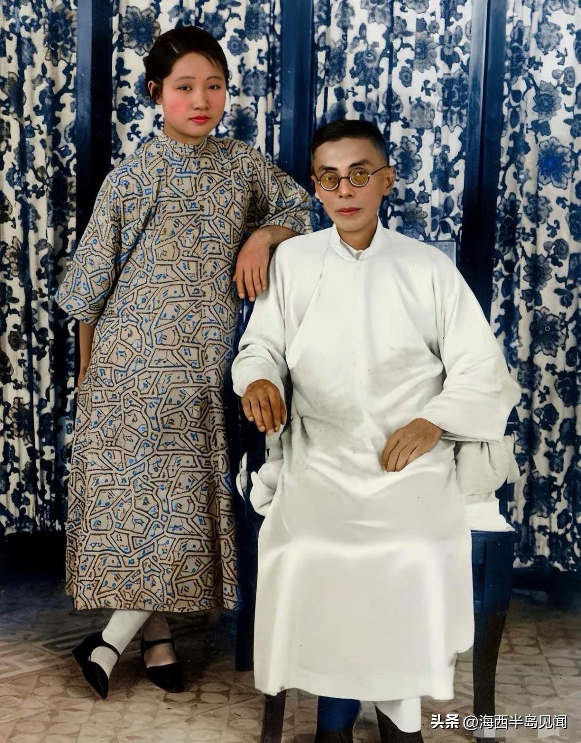 这是1926年，时年49岁的国民党元老张静江与时年26岁的续弦夫人在广州的一张珍
