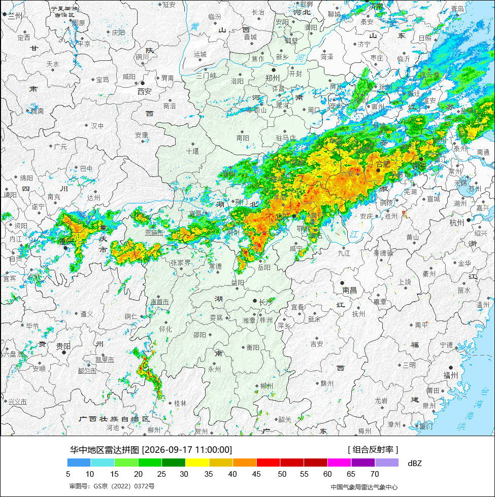 【降水】今天08-14时，重庆湖北的降雨相对蔓延到安徽。湖北为今天降雨核心区，湖