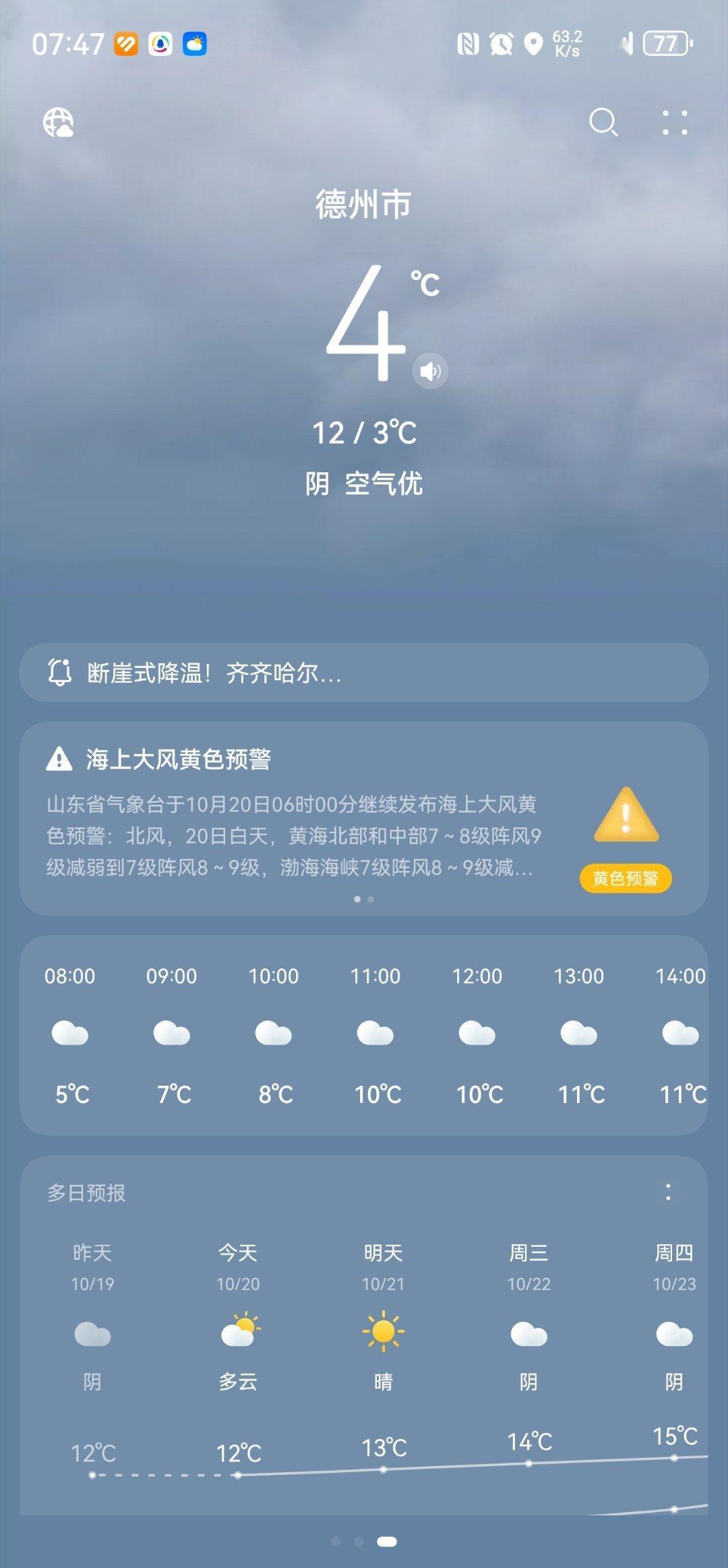 冷，此刻室外温度4℃[捂嘴哭] ​​​
