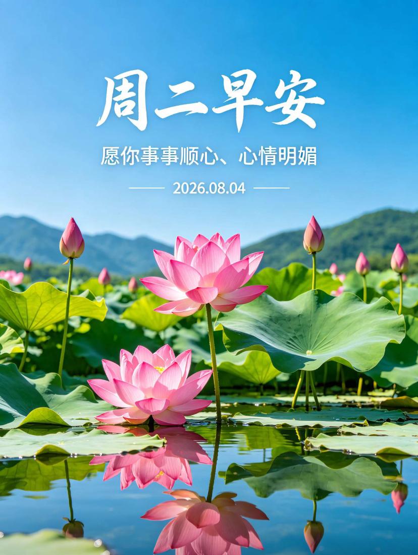 🌺2026./8月4日，周二早安，荷风消暑气，浅秋入日常🌺

☘️🌅晨光温