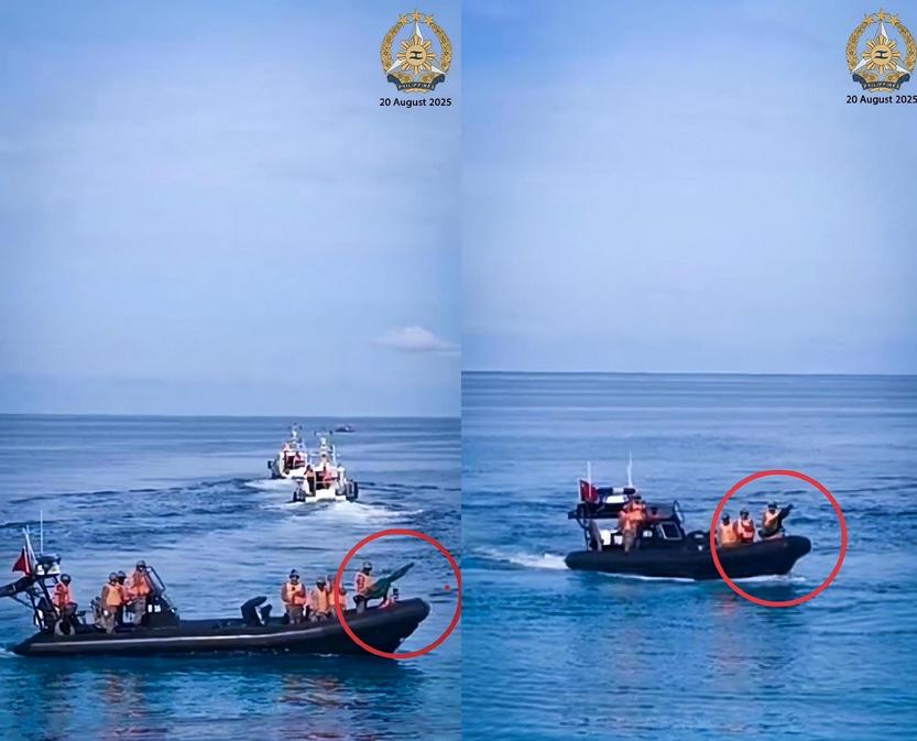 终于上强度了，海警快艇已经装上了大口径机枪，仁爱礁方向，机枪海警快艇，无人机，直