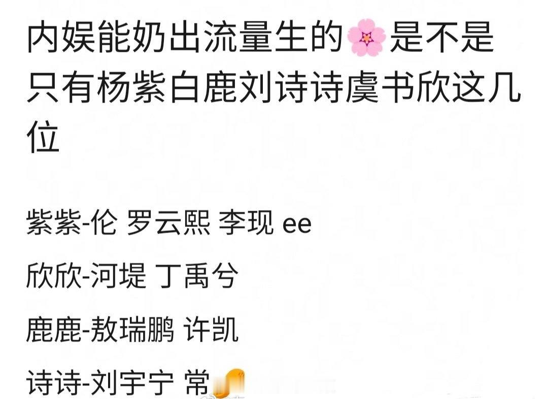 旺男主体质的流量🌸，你认同吗？杨紫、虞书欣、白鹿、刘诗诗 