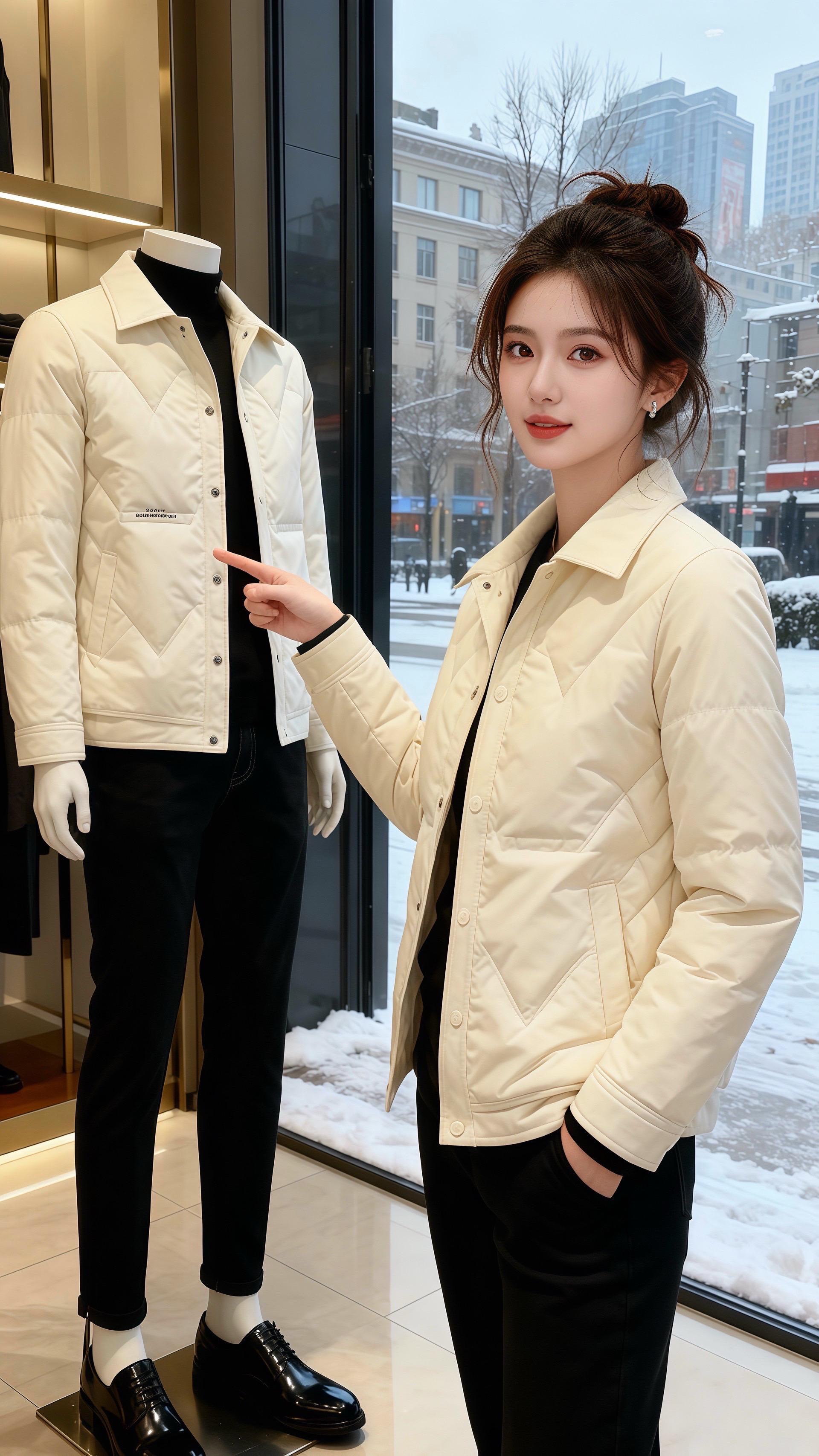 雪落满街的午后，许妍蜷在咖啡馆靠窗位，米白菱格棉服衬得她像裹了团软云...