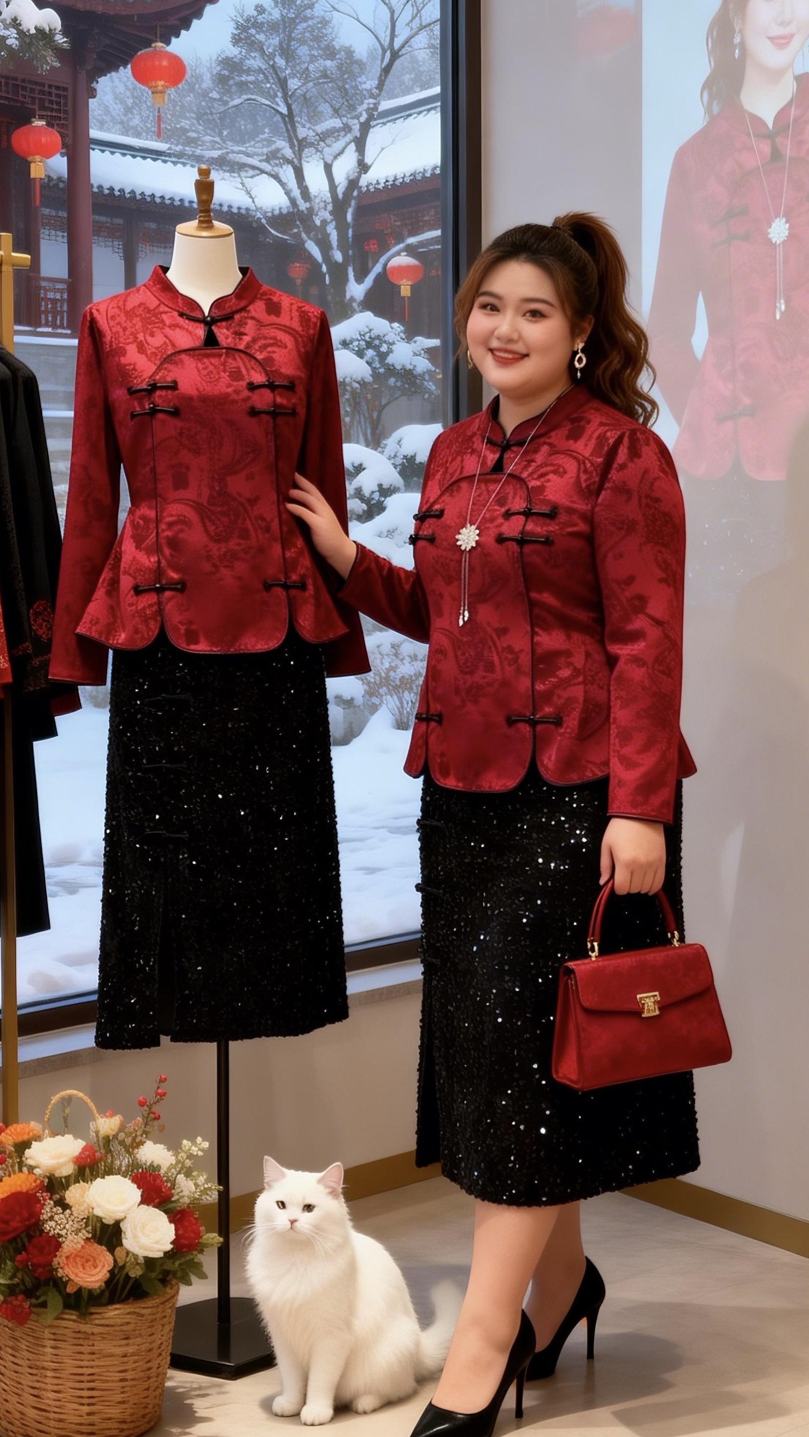 大码女装 上衣半身裙两件套 新中式穿搭 冬日穿搭一周不重样 适合普通人...