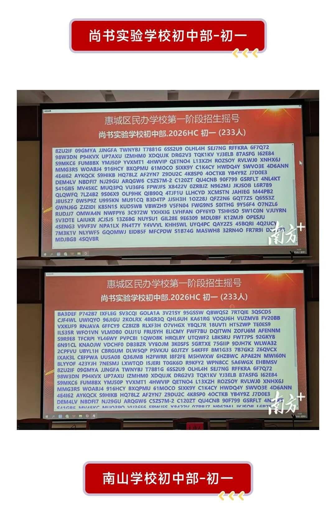 摇号结果出来了
今天惠城区民办中小学 摇号会展示特征码，着急的话自己可以查看对比