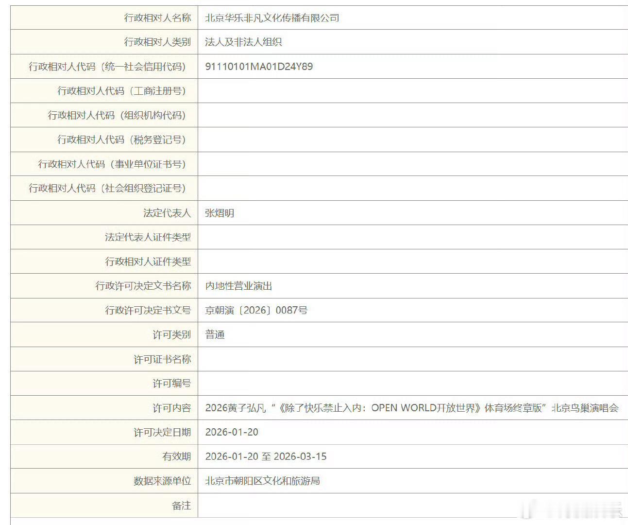 鸟巢2026开年演唱会是黄子弘凡黄子弘凡北京鸟巢演唱会定档 《除了快乐禁止入内：