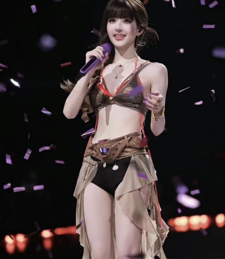 一张演唱会门票价格跟台上布料面积成反比了。
那英北京五棵松巡演，酒红色礼服正面铠