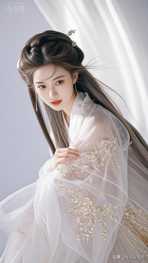 古典美人，一袭白衣，如梦似幻