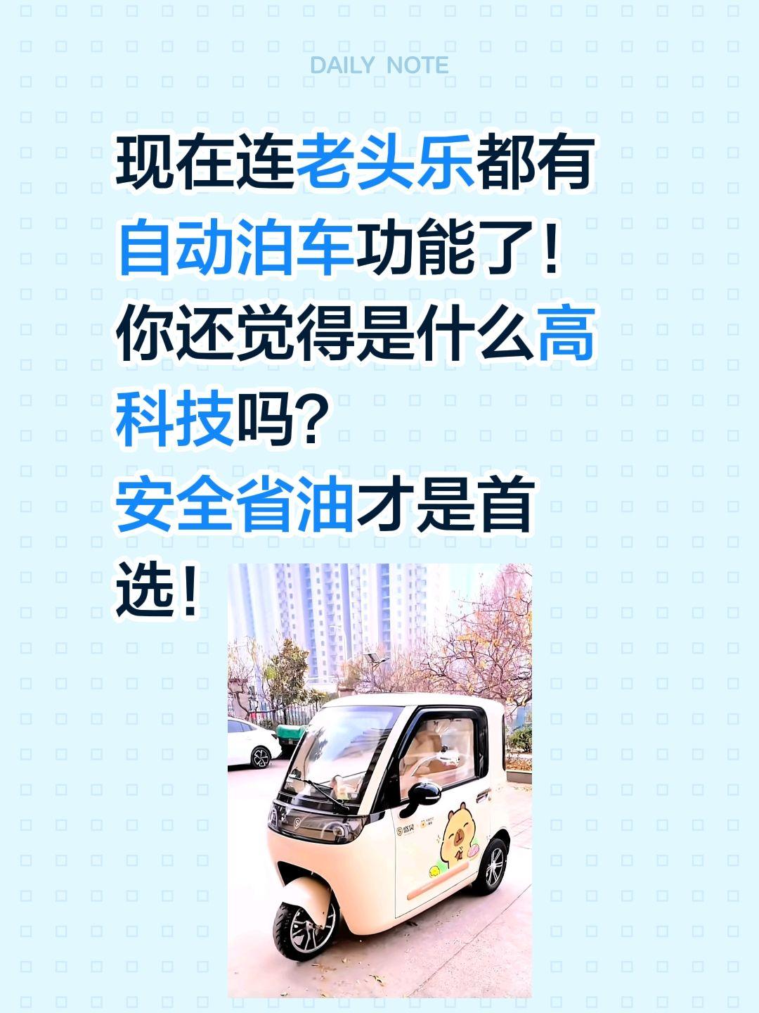 老头乐都有泊车功能，这还算高科技吗？现在连老头乐都有自动泊车功能了！
你还觉得是