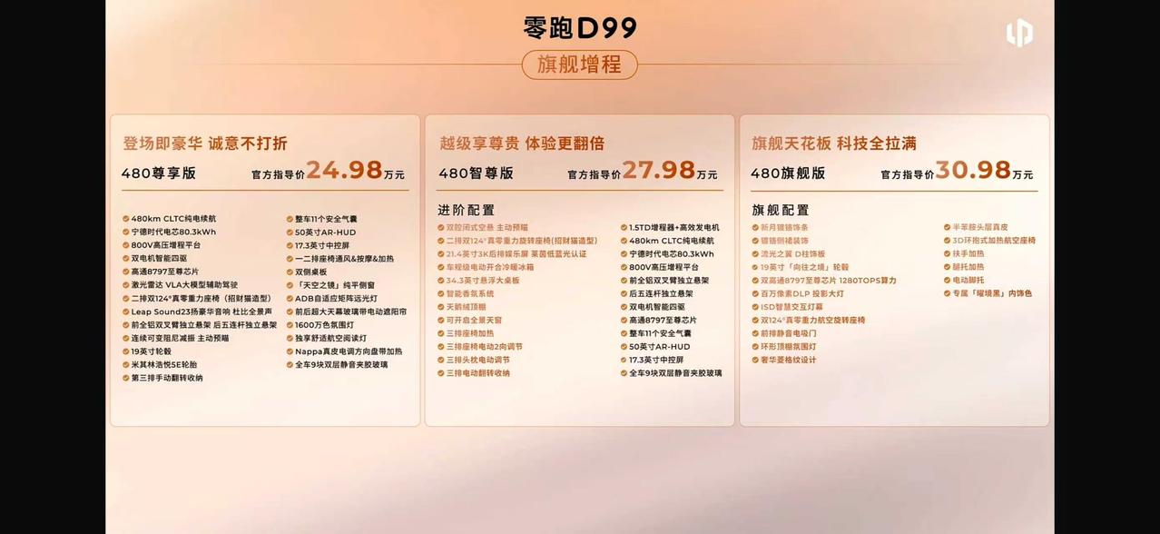 家人们都看上市发布会了吗，零跑D99最终定价24.98万-31.98万，这个价格