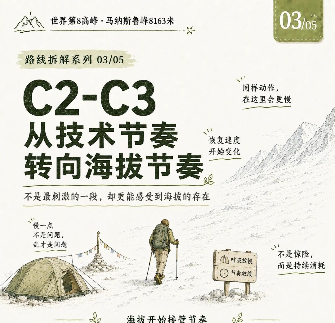 马纳斯鲁路线拆解系列之C2-C3
爬马纳斯鲁，真正考验人的，不只是某一个难点，而