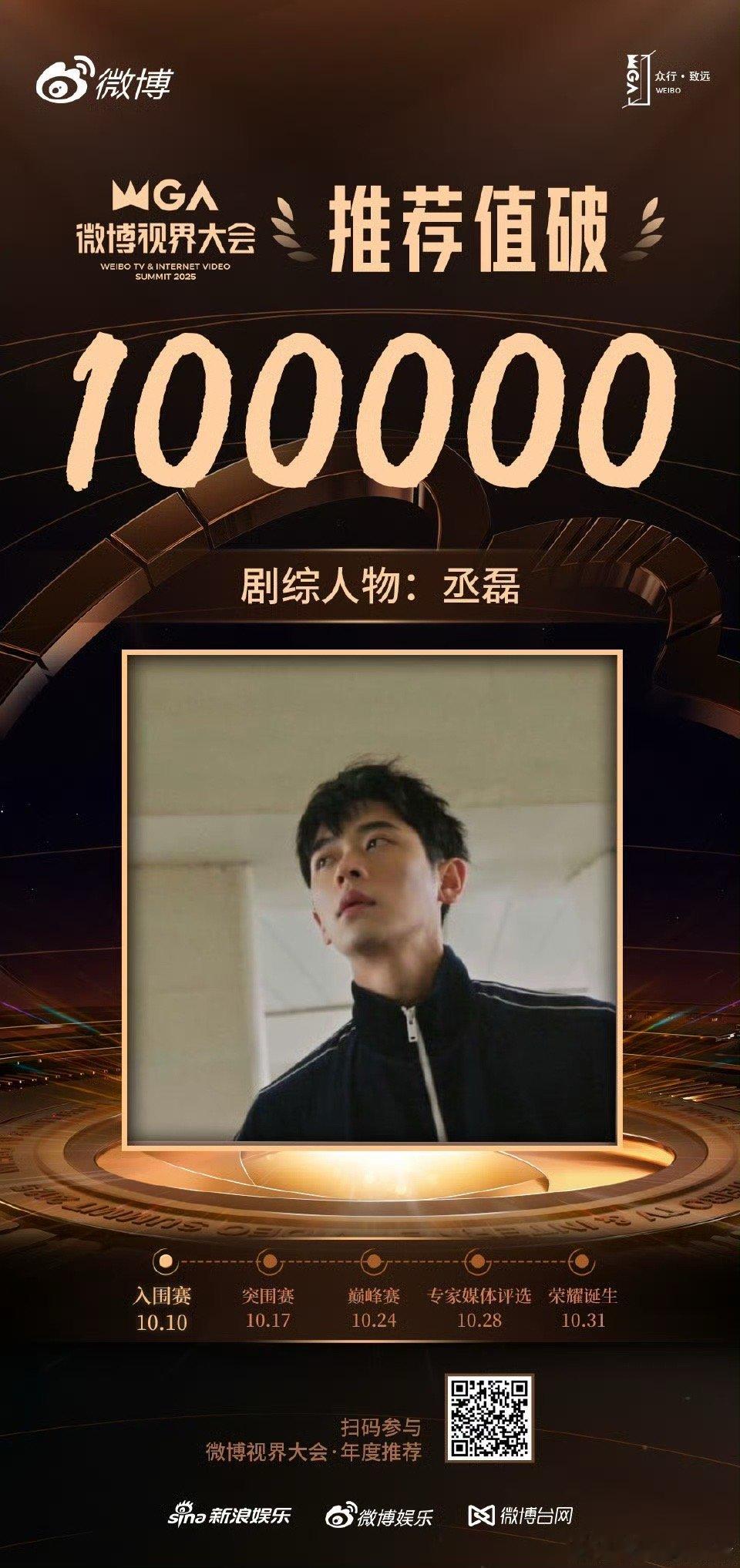丞磊剧综人物推荐值破10万 恭喜在2025微博视界大会年度推荐中，推荐值突破10