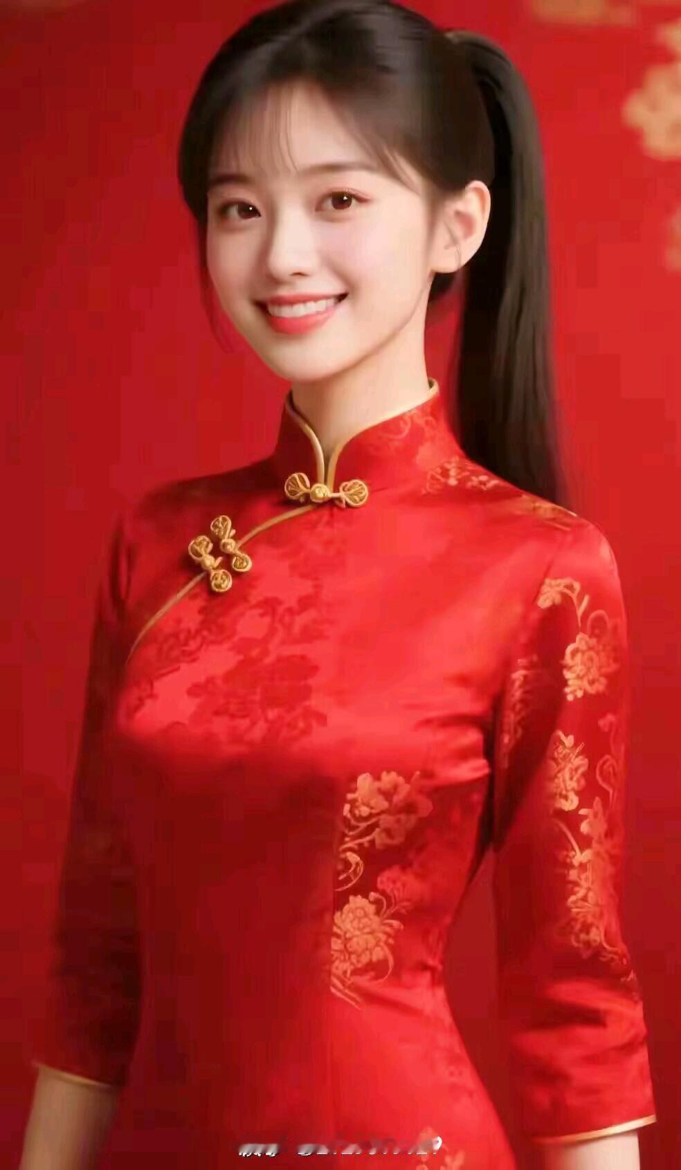 惊艳的红色旗袍，优雅与古典的完美结合！