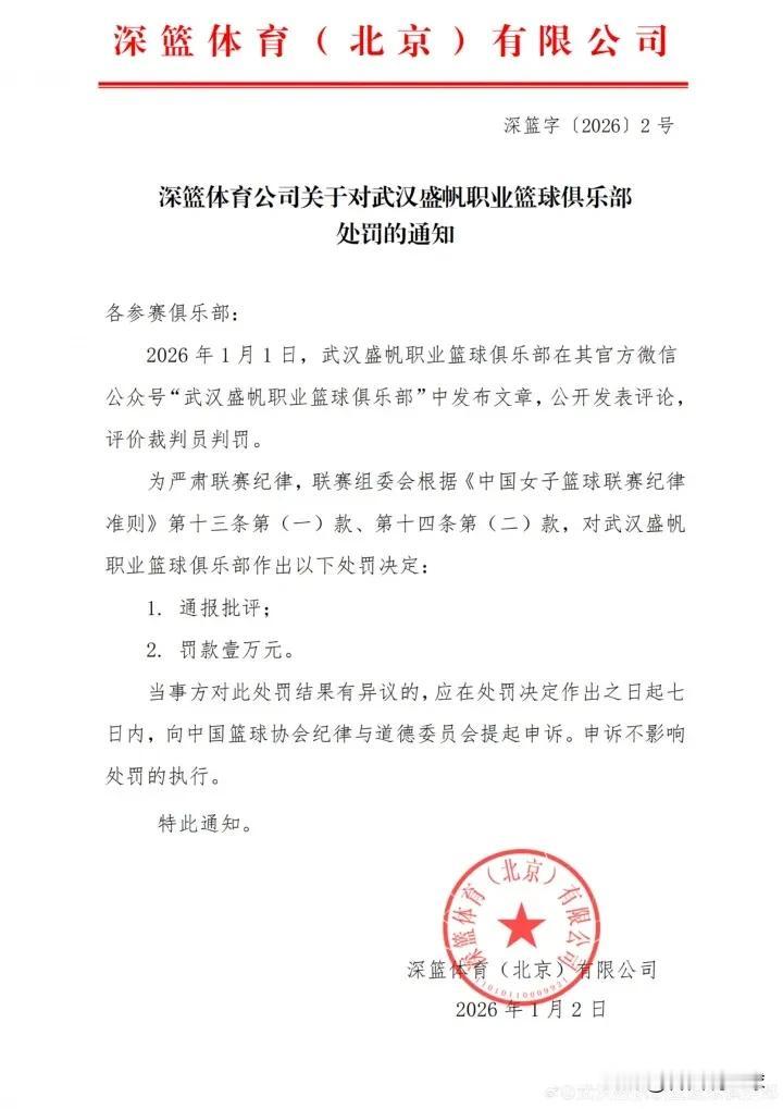 武汉女篮日前以球队遭受不公正判罚为由，公开发布喜报，以“罚不还口”奖名义奖励全队