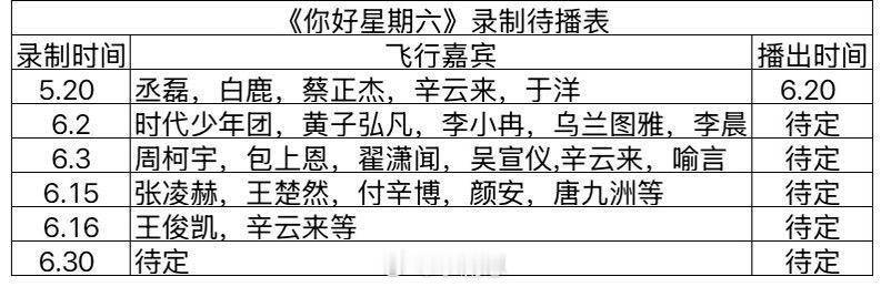 你好星期六《你好星期六》最新录制待播表你好星期六‖ 