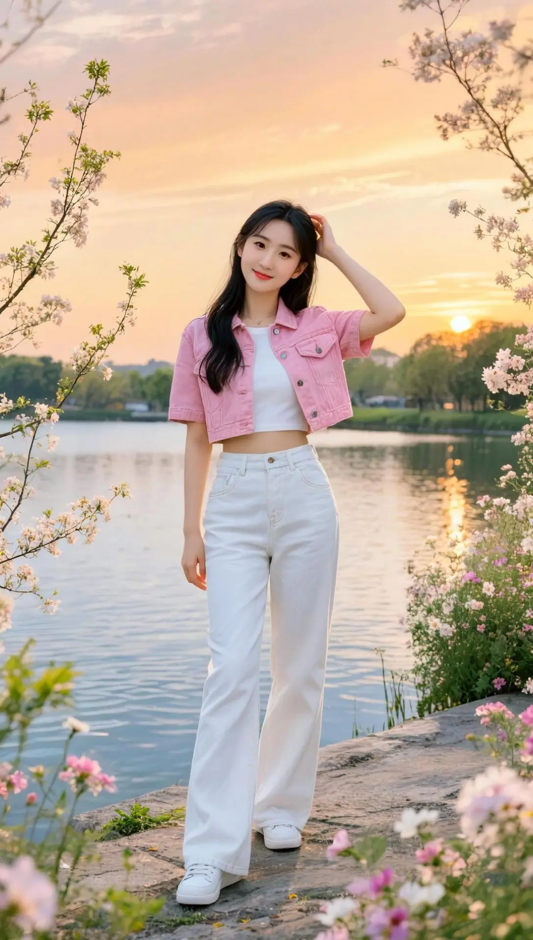 AI湖畔春日照 ai创作