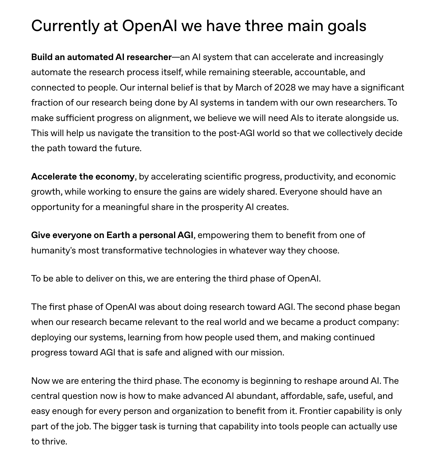 OpenAI 宣布进入第三阶段第一阶段：构建一个自动化 AI 研究员第二阶段：推