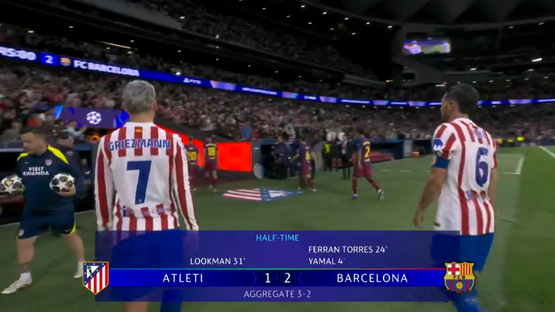 半场结束，马竞1-2巴萨大伙如何评价上半场比赛 巴萨vs马竞