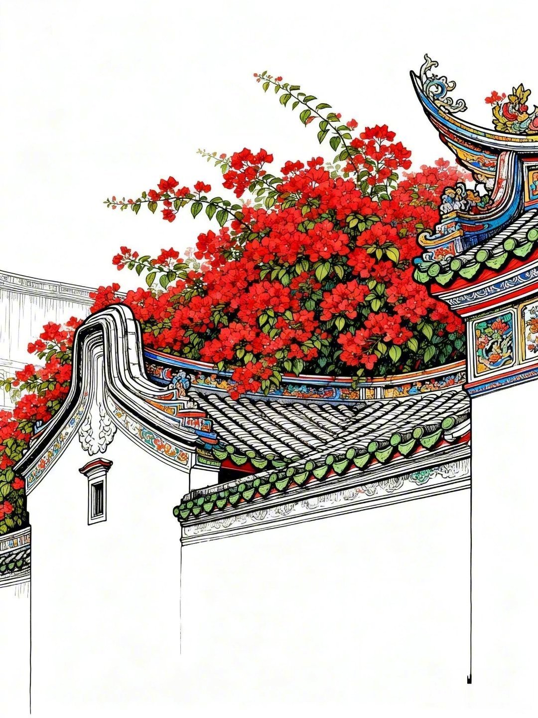一团红花出墙来 