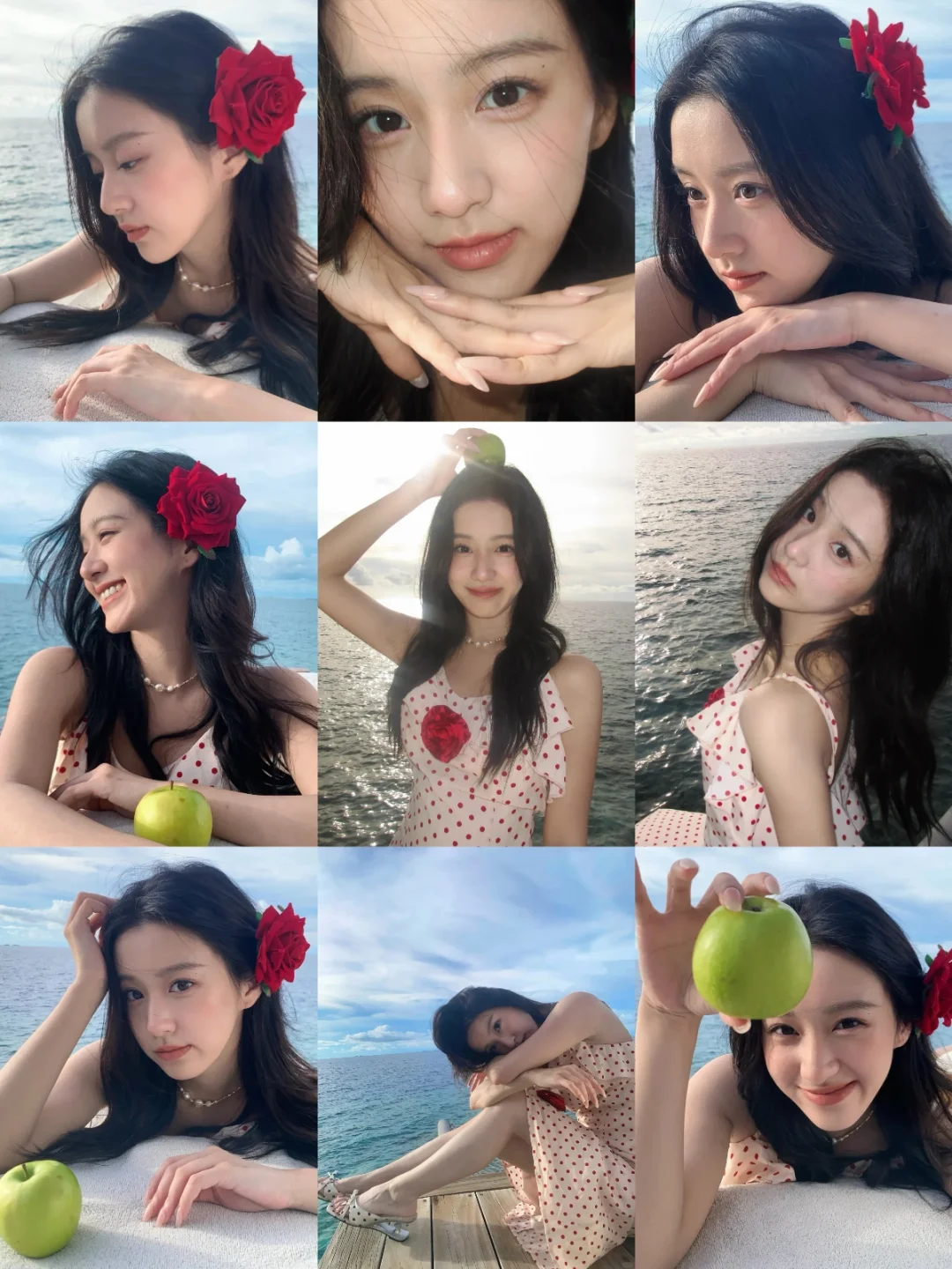 青苹果哪有包上恩甜！波点美人海边九宫格！