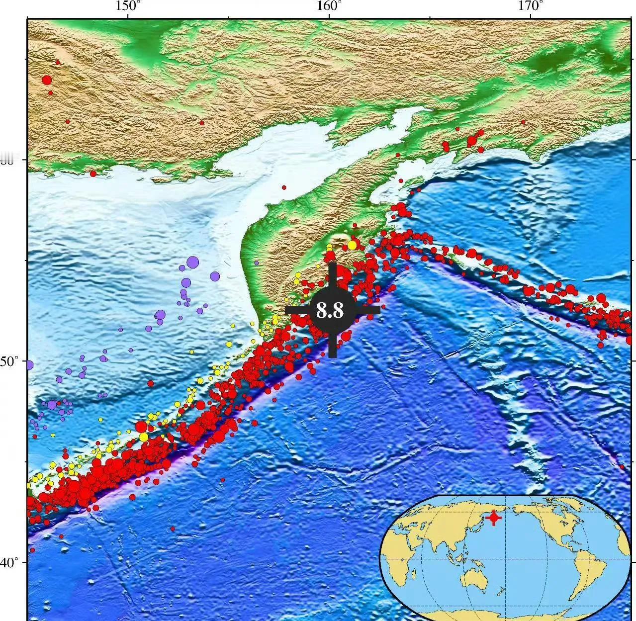 今天早上，俄国堪察加半岛海域发生了8.8级大地震。另外震源深度为20千米，并且已