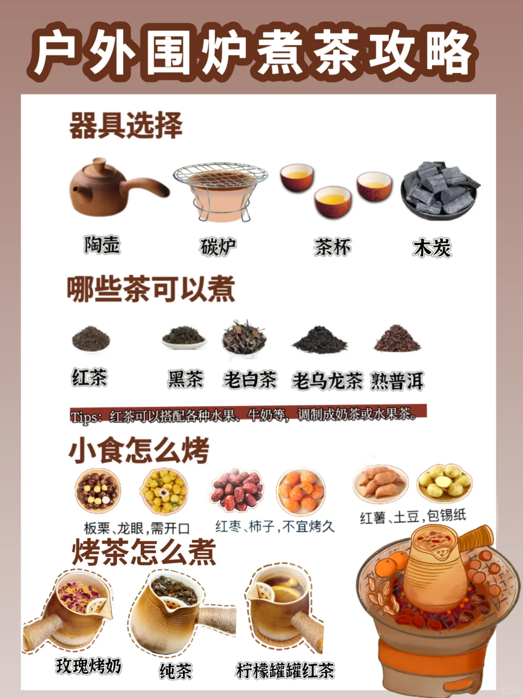 🔥户外围炉煮茶清单/茶点烤法+3种烤茶做法