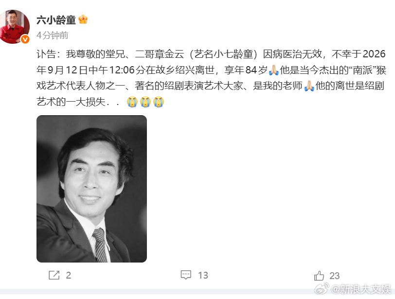 小七龄童去世六小龄童堂兄小七龄童去世 ​​​