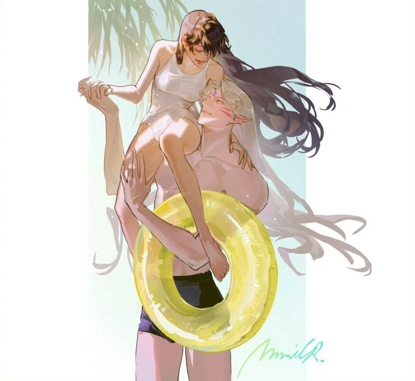 杀铃 画师Mmmilk_绘制的杀铃小情侣夏天.把小铃举高高举高高太可爱了！！！杀
