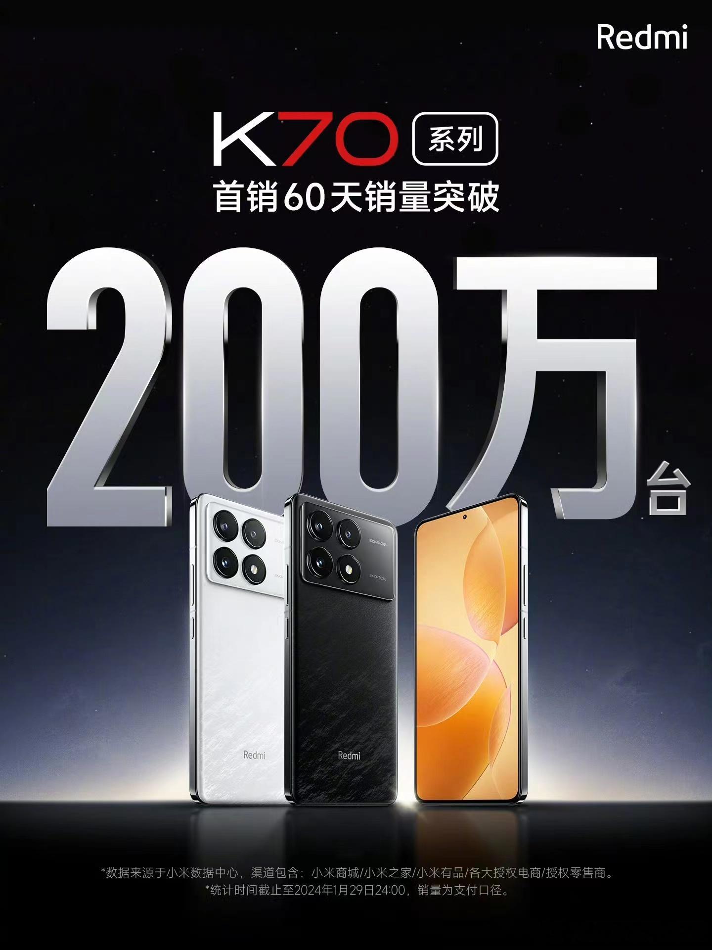 红米 K70 系列，60 天卖了 200 万部！ ​​​