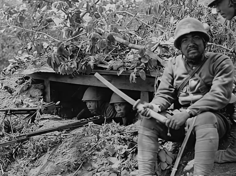 这是1939年南昌会战中的日本鬼子，其武士刀已被砍断，地下掩体里还有两个日寇正窥