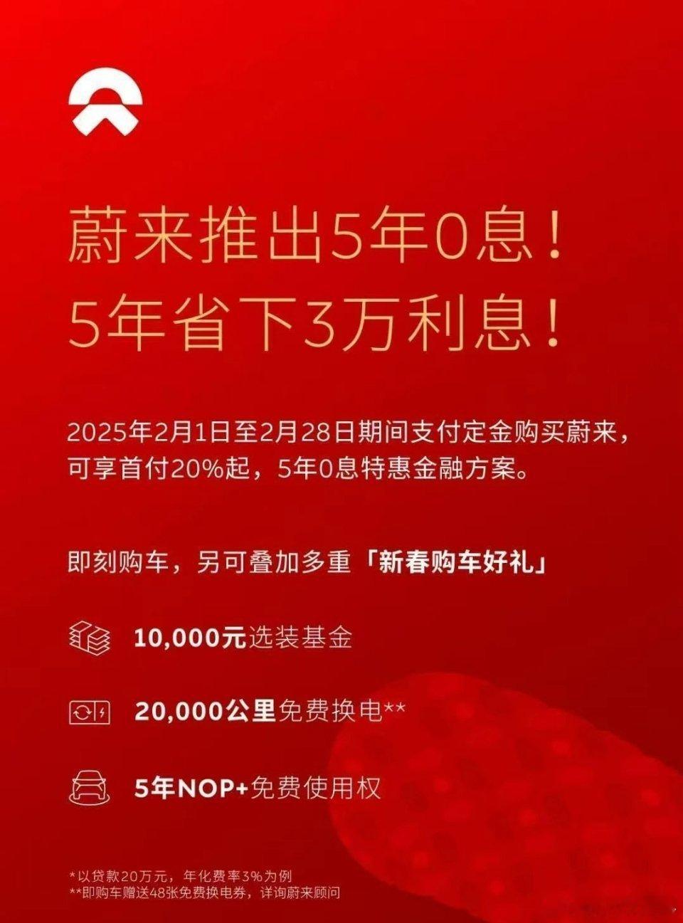 开工大吉  盘一盘新年车企的最新购车权益（持续更新） 蔚来  ：首付2成起+5年