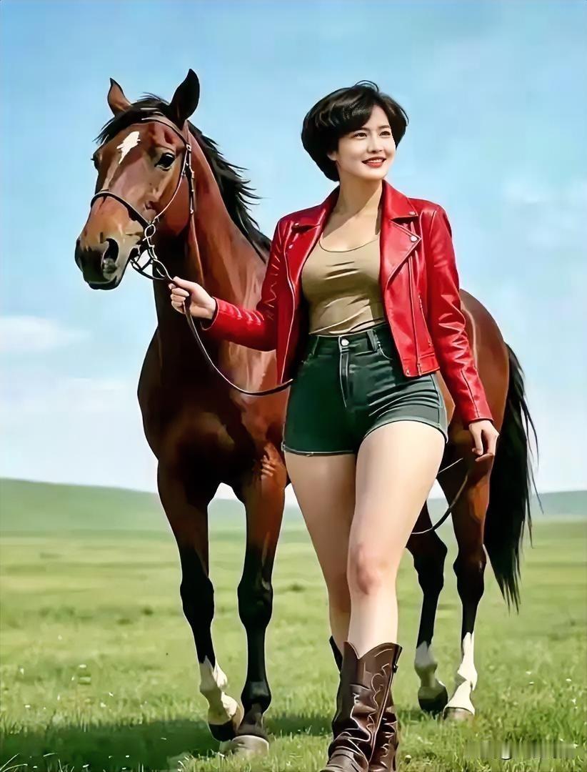 草原之上，帅气女牛仔与骏马相依，自在洒脱！🐎🌿👠甜酷牛仔写真 草原牛仔照 