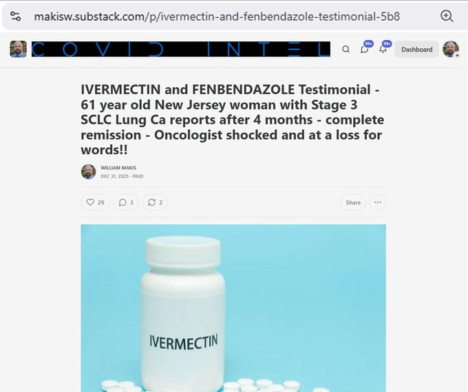 最新文章：伊维菌素和芬苯达唑治疗案例——一位61岁的新泽西州女性，患有3期小细胞