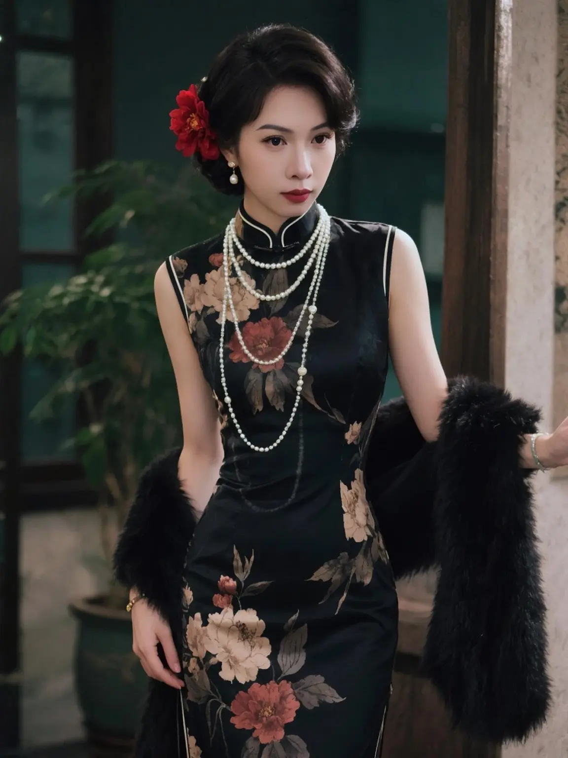 复古旗袍造型 复古民国旗袍 复古旗袍穿搭我来演绎 民国风旗袍穿搭 珍珠旗袍杀