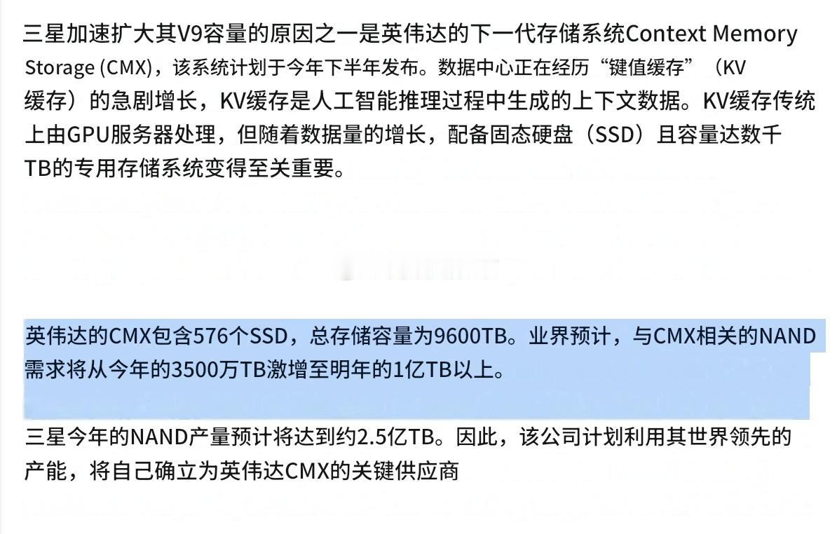 Nvidia 的 CMX 配备了 576 个 SSD，提供总存储容量 9,600