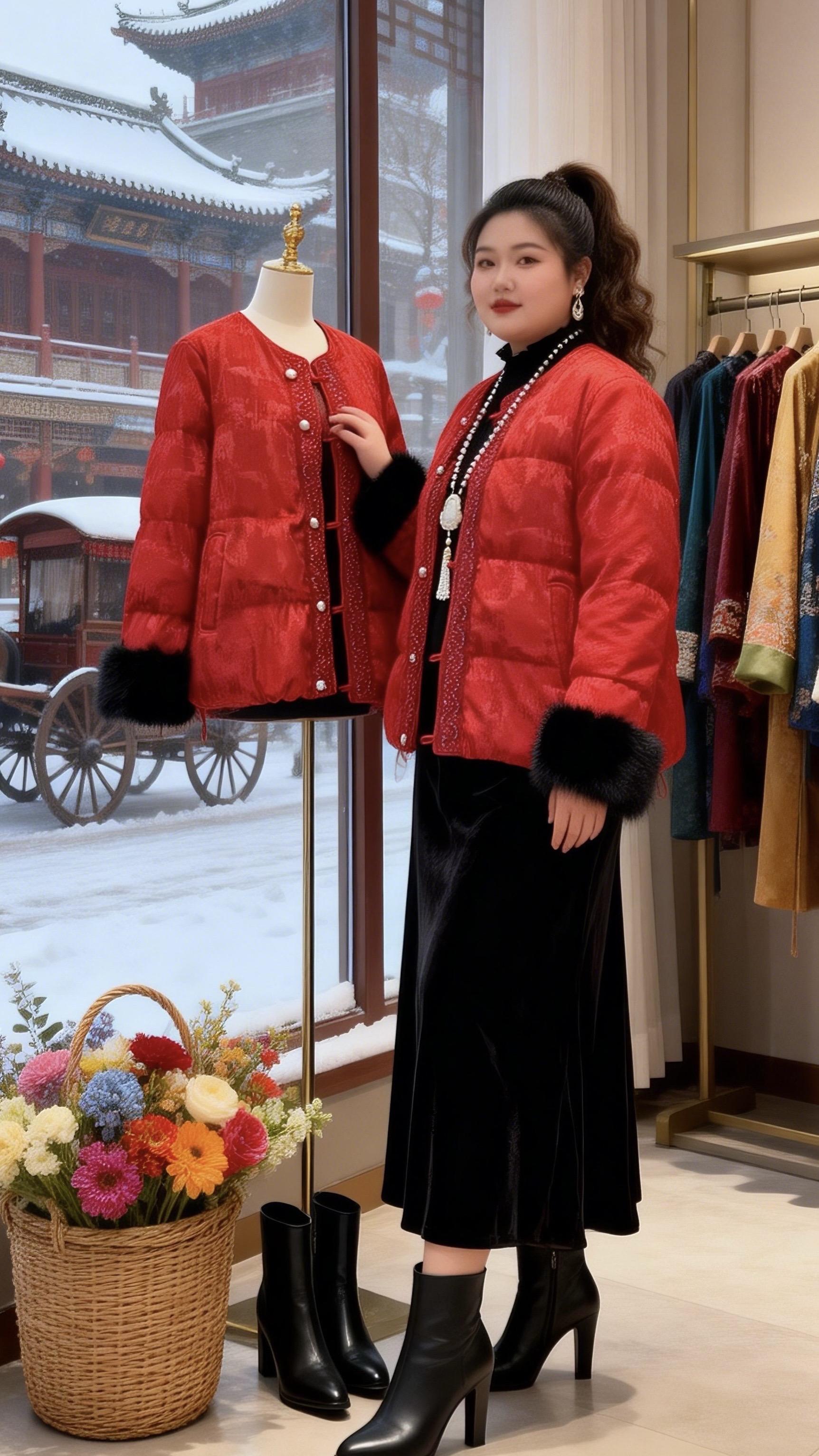 大码女装 国风棉服 新中式穿搭 棉服也能穿出时尚感 双12冬日氛围感穿搭大赏