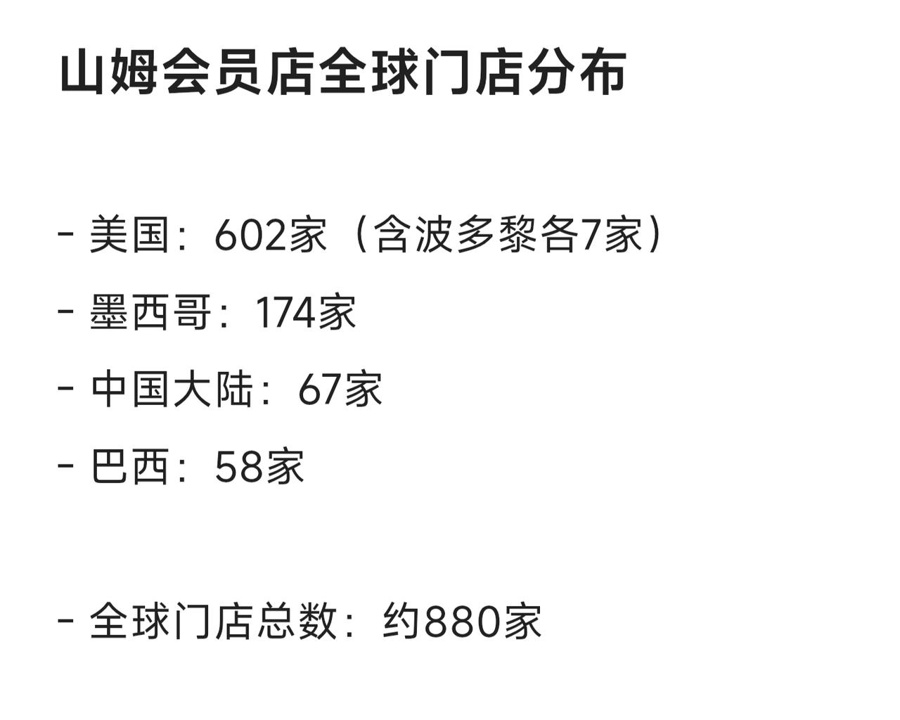 冷知识：只有美国、南美和中国有山姆超市。之前还以为山姆会员店遍布全球，没有想到其