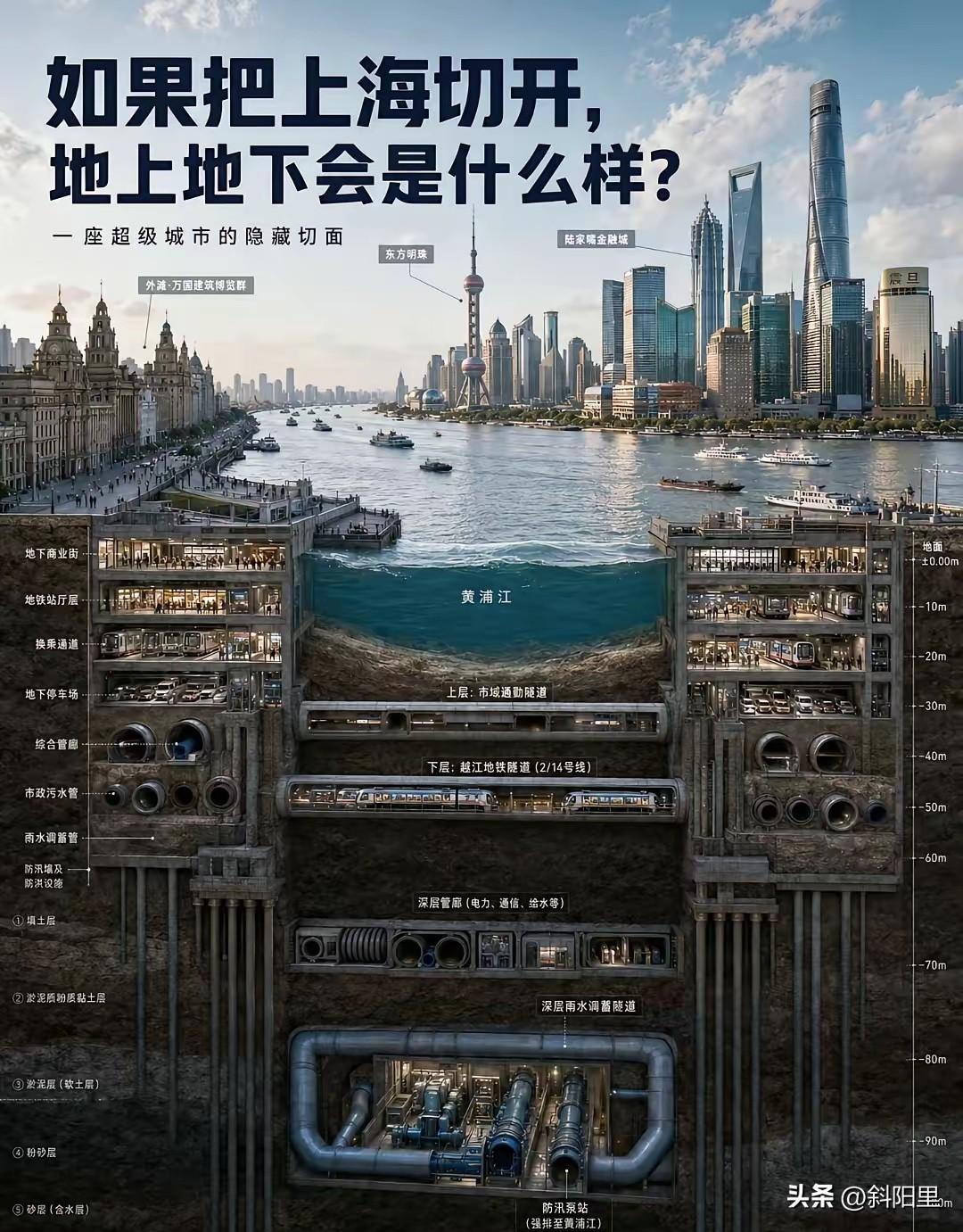 没想到吧，在上海黄浦江的河床下，还埋着如此惊人且庞大的工程。只有剖开上海的城市界